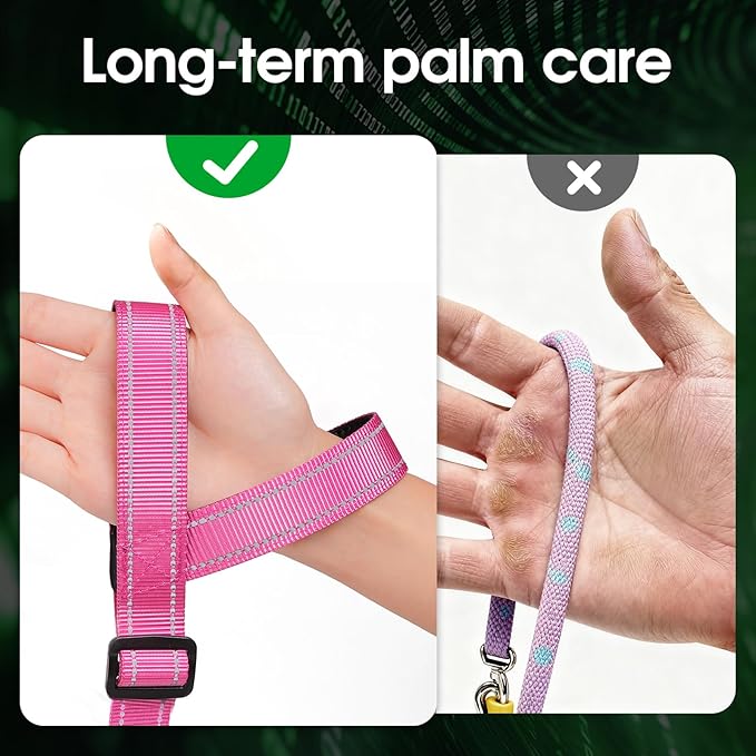 Hands-Free Dog Leash, Heavy Duty No-Pull Training Lead w/Anti-Tangle, Double Padded Traffic Handles Adjustable 5.5-6.2FT & Reflective Thread for Medium Large Dogs for Running/Walking Pink