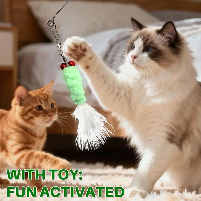 Cat Toys Interactive Teaser Wand, Feathered Fish Toy with Suction Cup Base, Realistic Fish & Feather Attachments for Multi-Cat Households, Perfect for Independent Play, Ideal for Cats & Kittens