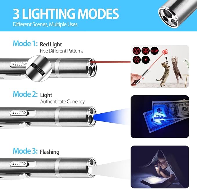 Laser Pointer Cat Toy, Interactive Toy with Red Dot LED Light Pointer, Long Range 3 Modes Projection Playpen for Kitten Interaction,USB Recharge Pointer (1 pcs)