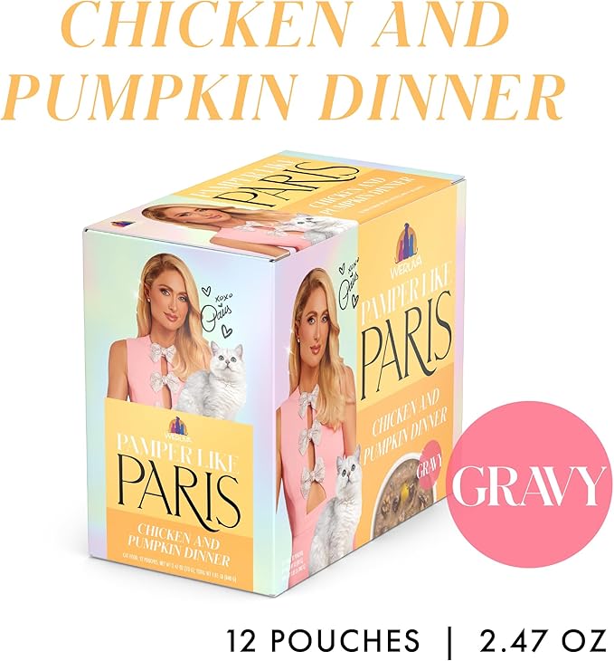 Weruva Paris Hilton Pamper Like Paris Wet Cat Food, Chicken and Pumpkin in Gravy, 2.47oz Pouch, Pack of 12