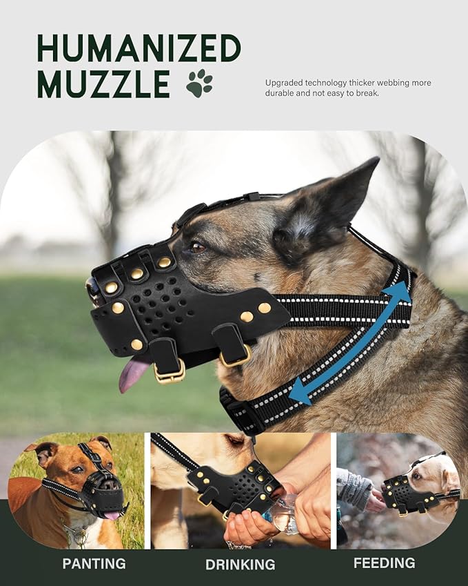 Dog Muzzle, Leather Basket Soft Muzzles Medium Large Breeds, Pitbull Dog Muzzle Amstaff Staffordshire Terrier, German Shepherd Dalmatian Doberman Adjustable (M)