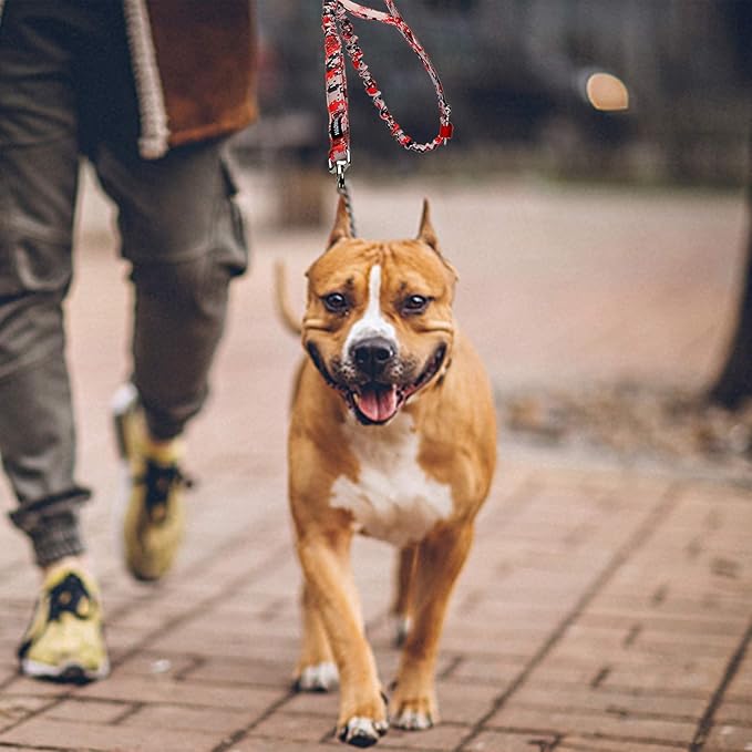AUROTH Heavy Duty Dog Leash - Bungee, No Pull for Shock Absorption, Red Camo, 6FT, 2 Padded Handles