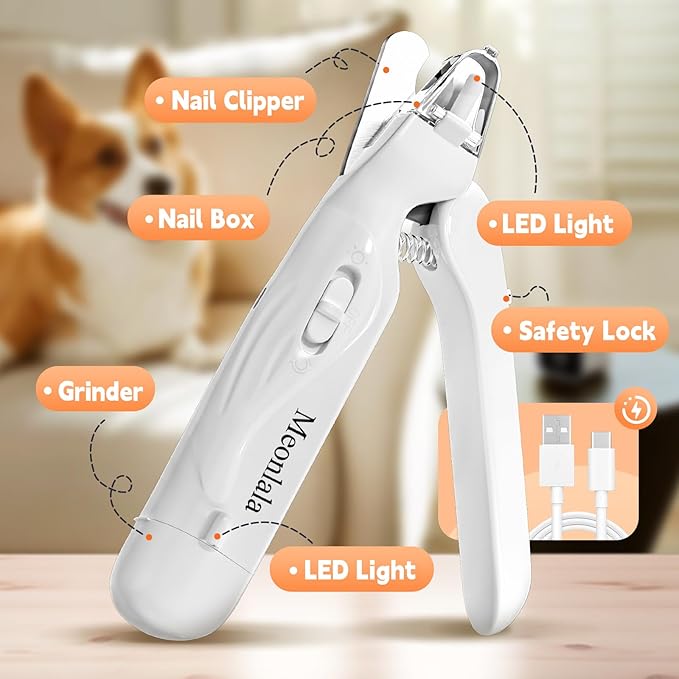 2-in-1 Dog Nail Clippers & Dog Nail Grinder with 2 LED Lights, Ultra-Quiet, USB Rechargeable, Multiple Grinding Methods, and Splash Guard for Small, Medium, and Large Dogs & Cats (White)
