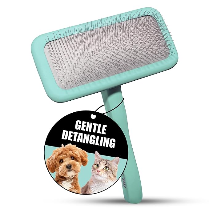 Tauro Pro Line Dog Brush for Shedding - Poodle, Goldendoodle or Labradoodle Hair & Large Breeds - Slicker Brush for Dogs & Cat Grooming, Flexible Cushion & Non-Slip Grip (Size L - Mint)