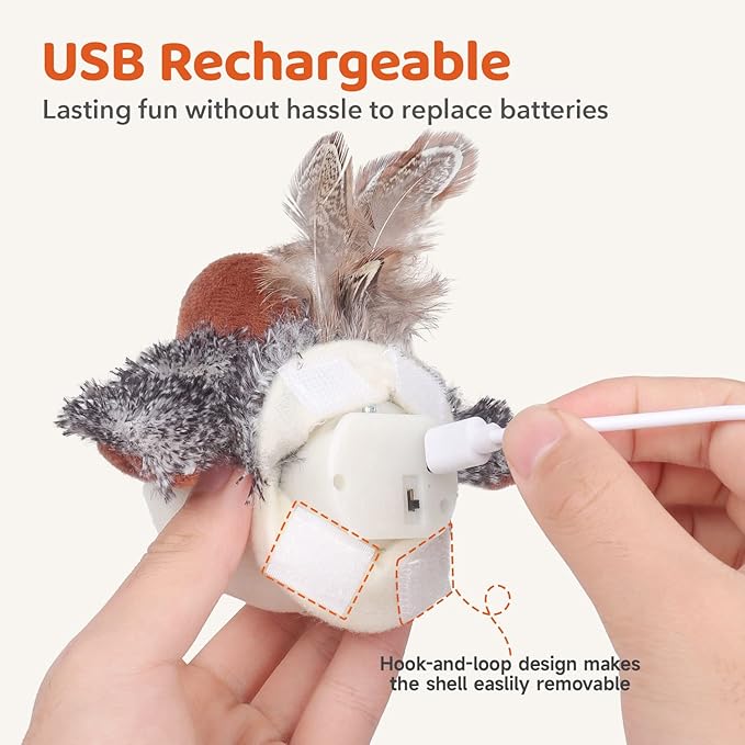 Rechargeable Flapping Bird Cat Toy - Interactive Chirping Kitten Toy with Catnip