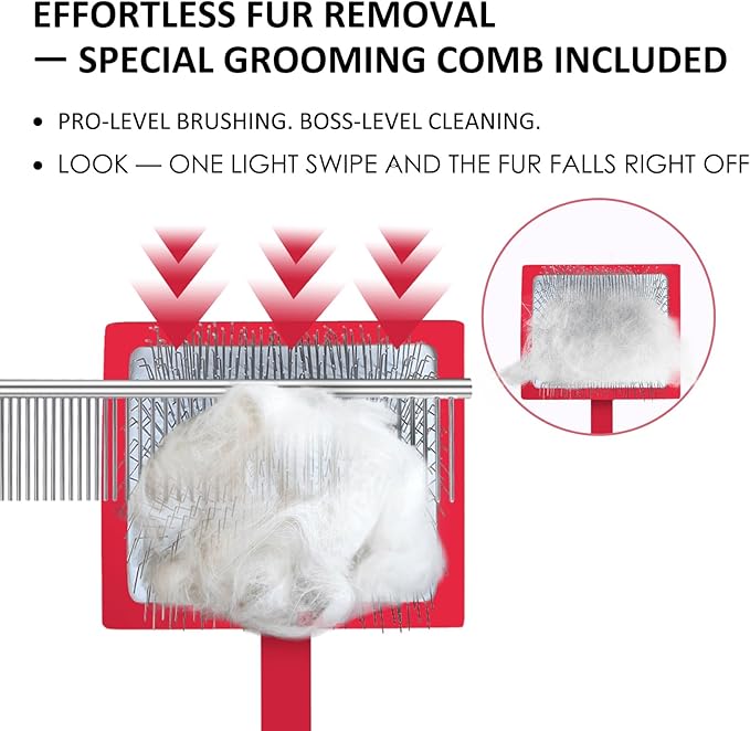 Large Dog Slicker Brush for Shedding & Curly Coat, Long Hair Dogs & Cats, Doodles, Poodles & Goldendoodles, Long Pin Grooming Brush with Wooden Handle, 3 Pcs Comb Set for Mats/Tangles. Red