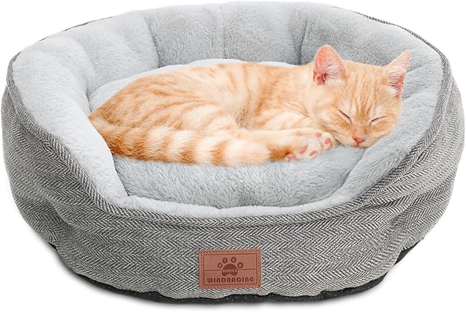 WINDRACING Cat Beds for Indoor Cats,Kitten Bed,Dog Bed for Extra Small Dogs Breeds,Puppy Kennel Bed, Comfy Durable Pet Sleeping Bed, Washable Roun Cat Bed & Non-Slip Bottom, Size 19"L x 16"W x 6.5"Th