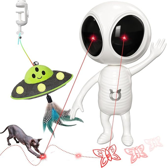 ORSDA Laser Cat Toys for Indoor Cats, 2 in 1 Interactive Automatic Dual Laser & Catnip UFO Dangler for Kitten Toys, Truly Random Trajectory Radar Motion-Activated, Rechargeable 4 Modes, Clamp Design