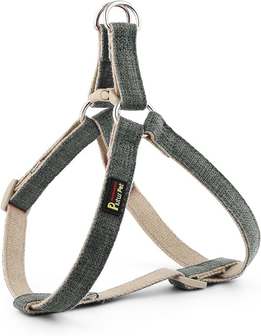 Plutus Pet Cotton Hemp Step in Dog Harness, Sustainable, Lightweight and Escape-Proof, Quick Fit Dog Harness for Puppy Small Medium and Large Dogs, Gray, M