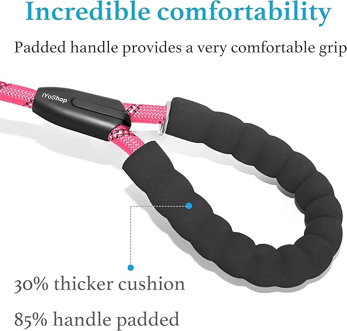 iYoShop Dual Dog Leash - 360° Swivel, No Tangle Walking Leash with Shock Absorbing Bungee for Two Dogs (Large, 25-150 lbs, Pink)