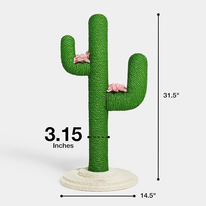 VETRESKA Cat Scratchers for Indoor Cats Cactus Cat Scratch Post Jute Rope, 31.5'' Tall Green Vertical Cactus Cat Tree Scratching Posts Protect Furniture