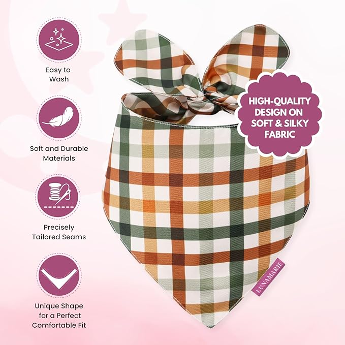 LunaMarie - Luxury Pet Birthday Bandanas -Premium & Silky Poly Fabric | 100% Handmade | Custom Shape Dual Layered (Autumn, Medium)