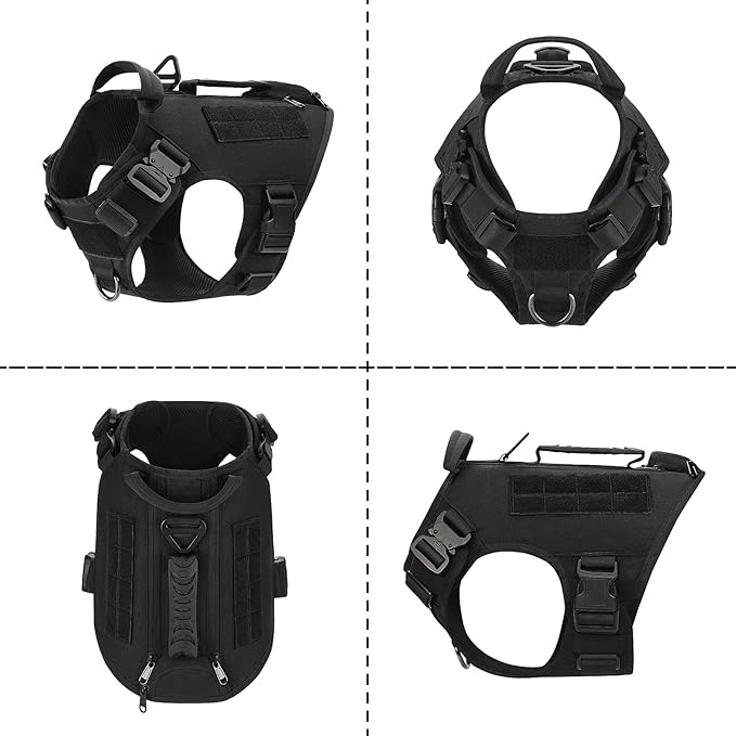 Tactical Dog Backpack Harness for Large Breed Original Design Metal Buckle Vest with Side Bags Pouches for Service Working Training (Black (Vest only), L)