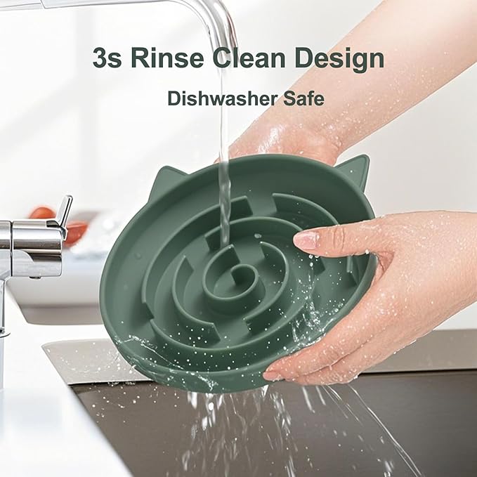 Slow Feeder Cat Bowl, Durable Anti-Gulping Cat Food Bowl for Healthy Digestion, Maze Design Easy to Clean for Wet/Dry Food(Green)