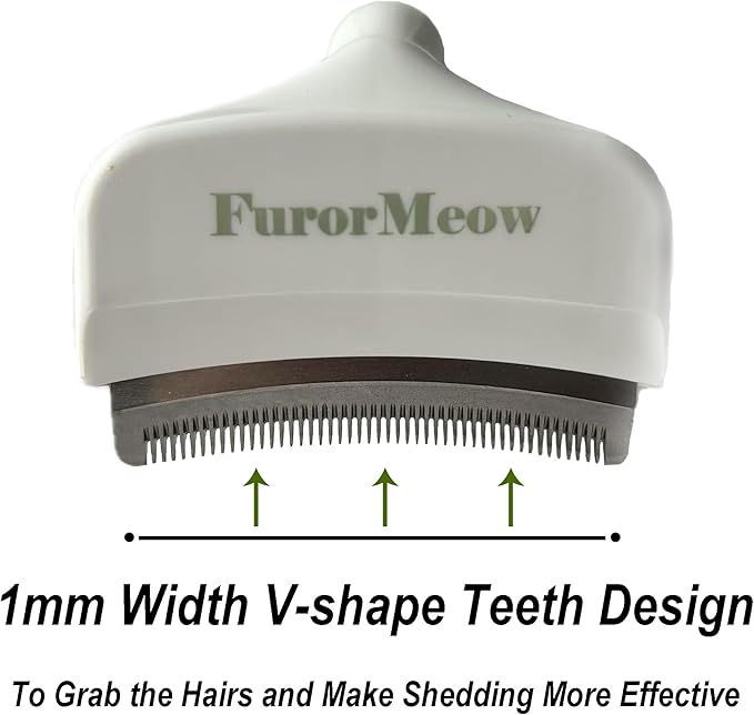 Pet Deshedding Tool with Curve Blade, Cat Grooming Brush, Tight V-shaped Teeth Shedding Comb for Cat and Small Dog (White, Small)