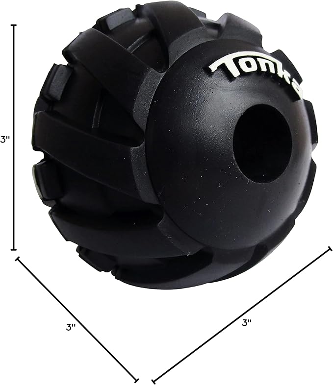 Tonka Mega Tread Ball Treat Holder Dog Toy, Lightweight, Durable and Water Resistant, 3 Inches, for Small/Medium/Large Breeds, Single Unit, Black