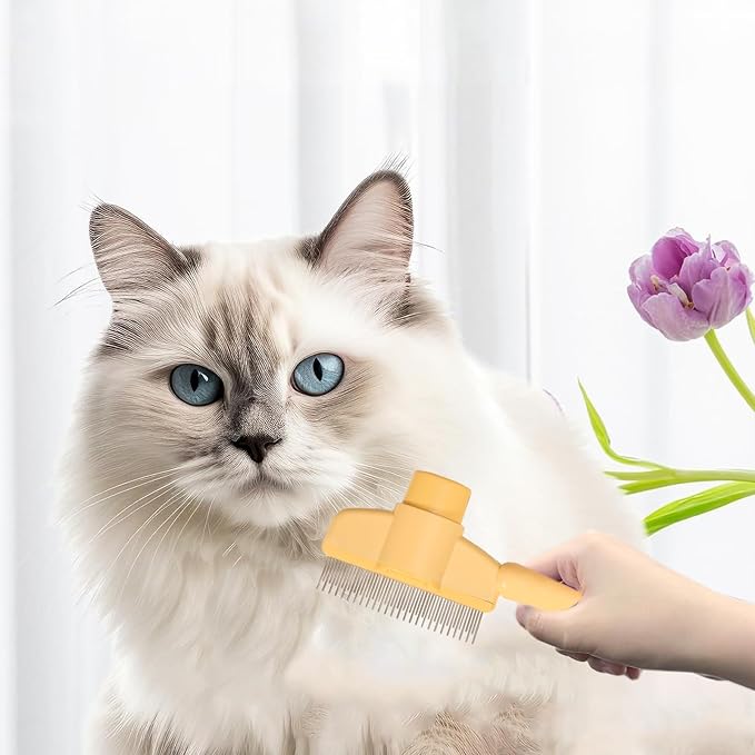 Cat Deshedding Comb, 2 Pcs Pet Hair Removal Tools for Cat/Dog with Two Layered Teeth, Portable Shedding & Grooming Supplies with Release Button for Long/Short Hair Indoor Cats, Kitten Brush