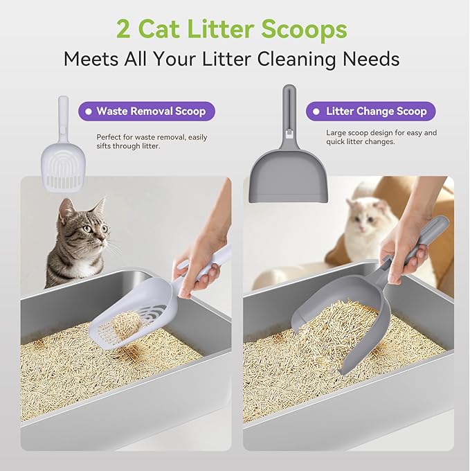 2 Pack Stainless Steel Litter Box, XL Enclosed Cat Litter Boxes, Metal Litter Pan with High Sides Odor Free Non Sticky Easy Cleaning, Grey