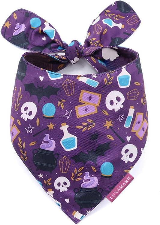 LunaMarie - Luxury Pet Birthday Bandanas -Premium & Silky Poly Fabric | 100% Handmade | Custom Shape Dual Layered (Bewitched, Small)