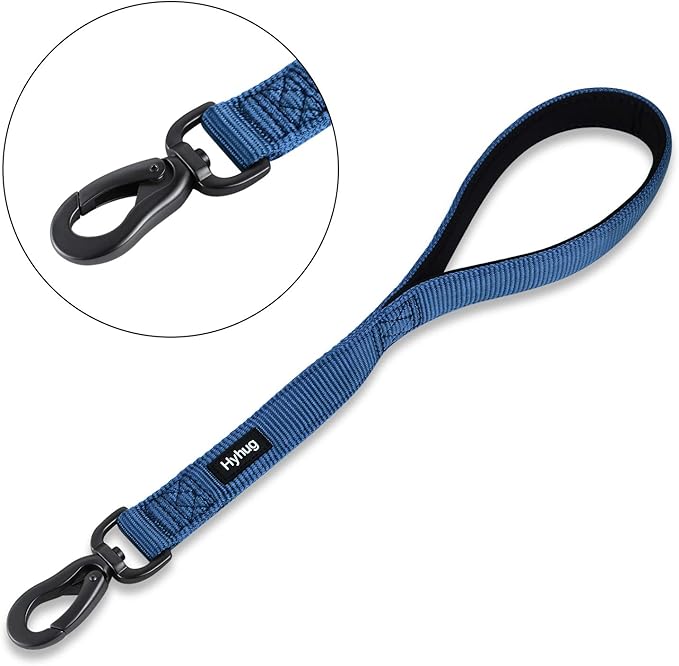 Hyhug Pets Premium Upgraded Durable Nylon 18 Inch Short Leash with Soft Padded Neoprene Lined Handle for Medium Large Giant Dogs, Daily Use and Professional Training. (18 Inches, Classic Blue)