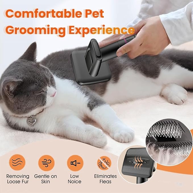Dog Brush Vacuum Attachment, Dog Grooming Vacuum Attachment (Vacuum Not Included), Pet Grooming Tool for Dogs & Cats Compatible with 1–1.5" Round Port Vacuums, with Extension Hose
