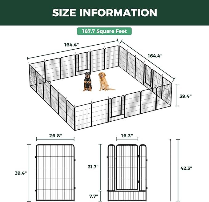 FXW Rollick Unleashed Dog Playpen for Indoor, Yard, RV Camping, 40 inch 24 Panels for Medium and Large Dogs, Black│Patented
