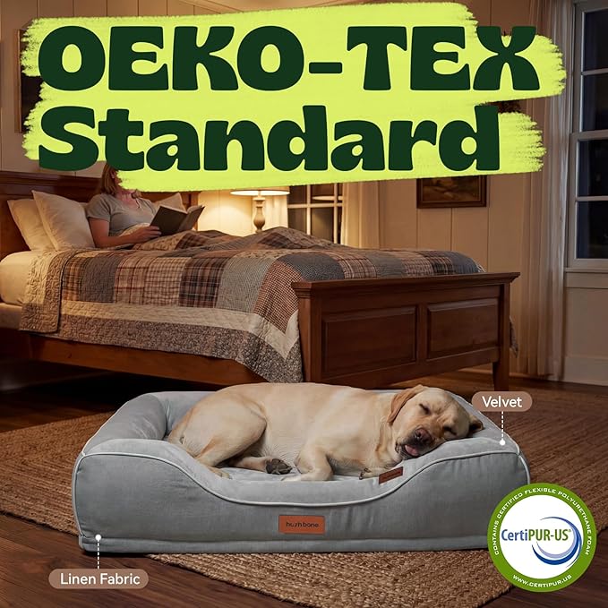 XL Orthopedic Dog Bed for Large Dogs with Cooling Gel Memory Foam and Egg Crate Foam Waterproof, 42inch Pet Couch with Removable Washable Cover and Bolster Side for Extra Breed Pets