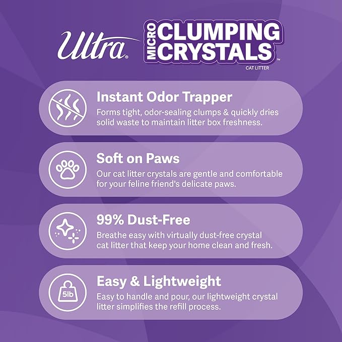 Ultra Clumping Micro Crystals Premium Cat Litter - Dust Free, Soft on Paws, Fragrance Free - 15 Lbs. Total (3pk of 5 Lbs.)