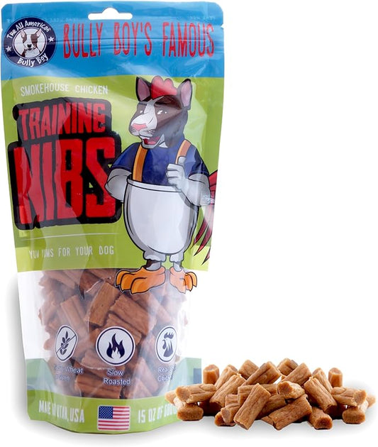 Bully Boy's Famous Chicken Training Nibs Dog Treats | Free from Wheat, Corn, Soy, or Gluten | USA Sourced Ingredients | with Smokehouse Chicken | Made in Utah | 15 oz - 1 Pack