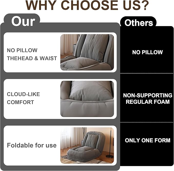 KEIKI Human Dog Bed for Adults, Giant Dog Bed with Adjustable Recliner Function, Foldable Nest Sofa with Pillows for Bedroom or Living Room, Gray