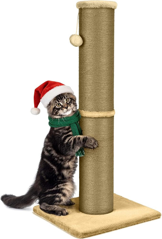 PAWSCRAT Cat Scratching Post 32 Inch High, 5.5 Inch Large Diameter Natural Sisal Cat Scratch Post, Scratch-Resistant and Durable Tall Cat Scratcher for Indoor Cats, Protect Your Furniture, Yellow