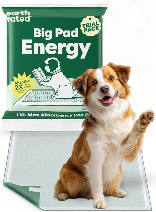 Earth Rated Max Absorbency Trial Pack Puppy Pee Pads for Dogs Absorbs 2X Faster & 2X More, Leak-Proof, Odor Control Potty Training, Unscented, XL, 28” x 34”, 1 Count