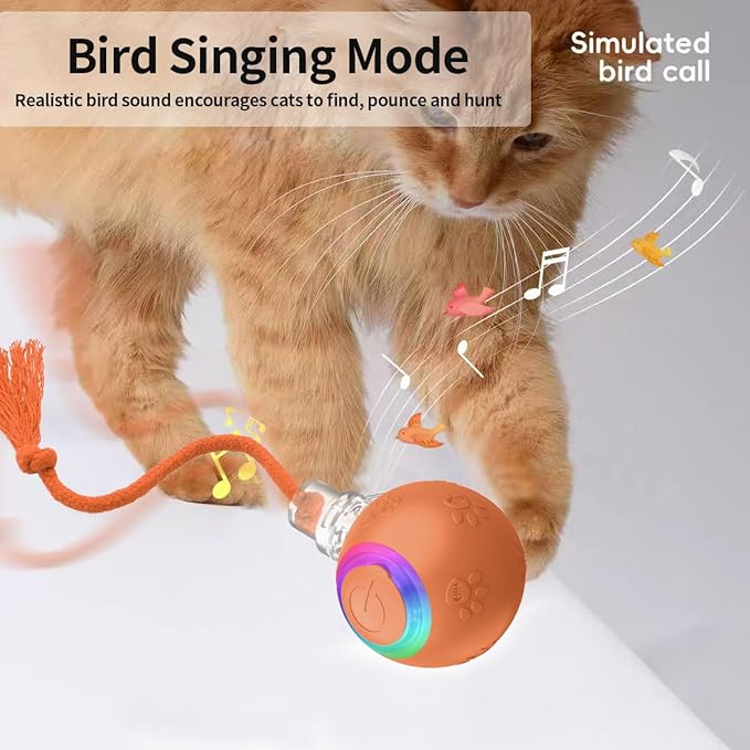Interactive Cat Toys, Automatic Moving Cat Toys for Bored Indoor Adult Cats, Fast Rolling, Chirping & Motion-Activated Kitty Toys, Fun Gift for Cats with Speedy Tail 2.0, USB Rechargeable (Orange)