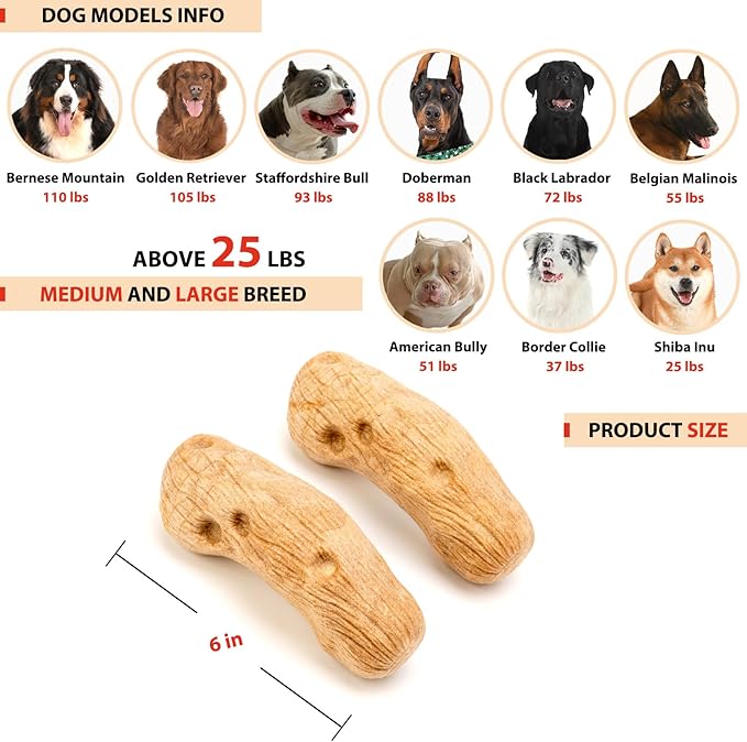 Willjoy 2-Pack Tough Dog Toys for Aggressive Chewers, Pine Wood and Nylon Dog Chew Toys, Aggressive Chew Toys for Large Dogs, Bacon Indestructible Dog Toy, Large Dog Toys to Keep Them Busy