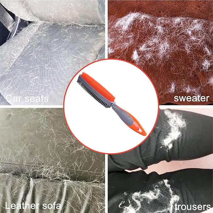 Rubber Pet Hair Removal Brush for Couch Clothes Dog Cat Pet Hair Carpet, Also Used as Dog Cat Bath Brush with Massage Effect (orange)