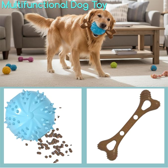 Indestructible Dog Chew Toy, Durable Chew Toy for Small and Medium Dogs, Interactive Bone Toy to Keep Dogs Busy, Teeth Cleaning Toy, Multifunctional Dog Toy for Treats/Cleaning/Chewin
