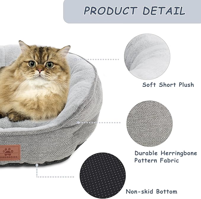 WINDRACING Cat Beds for Indoor Cats,Kitten Bed,Dog Bed for Extra Small Dogs Breeds,Puppy Kennel Bed, Comfy Durable Pet Sleeping Bed, Washable Roun Cat Bed & Non-Slip Bottom, Size 19"L x 16"W x 6.5"Th