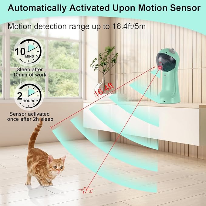 TBTeek Cat Toy Motion-Activated, Rechargeable Automatic Cat Toy with Rotating Red Light, 4 Speed Modes for Indoor Cats, Kittens & Dogs(Green)