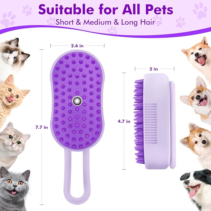 4-in-1 Cloud Care Cat Brush Brush for Shedding, Pet Steam Brushs for Indoor Long and Short Hair Cats and Dogs, Anti-Static, Massage, Cleaning, Shedding & Combing All in One