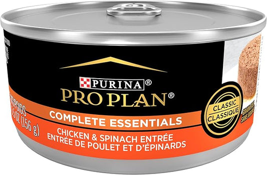 Purina Pro Plan Grain Free Pate Wet Cat Food, Complete Essentials Chicken and Spinach Entree Classic - (Pack of 24) 5.5 oz. Cans