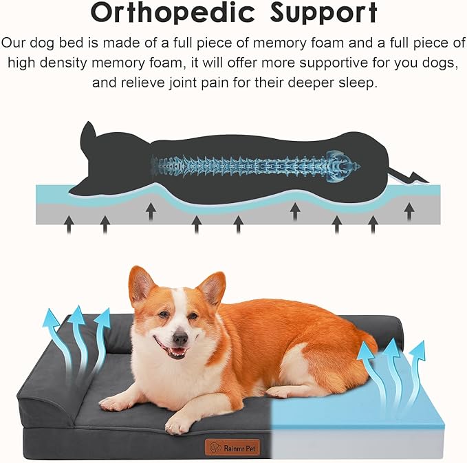 Orthopedic Dog Bed Medium Size Dog, Memory Foam Dogs Bed for Medium Dogs, Washable and Removable Microsuede Cover, Waterproof Liner, Non-Skid Bottom, 35x23x6 Inches, Dark Grey