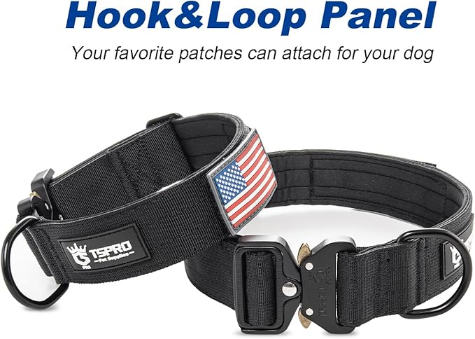 TSPRO Premium Dog Collars Tactical Dog Collar with Patch and Heavy Duty Quick-Release Metal Buckle Durable Thick and Adjustable for Medium to Large Dogs (Camo Blue L)