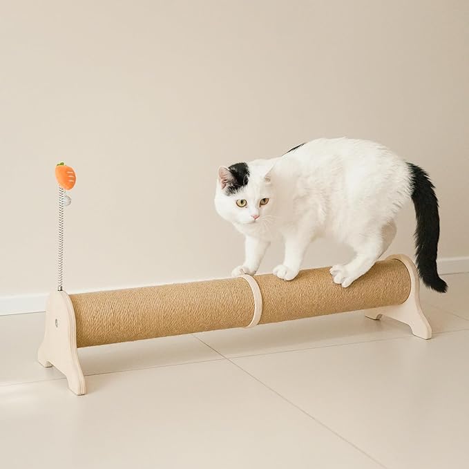 PETKARAY Horizontal Scratching Post, 30" Sisal Cat Scratch Post, Large Cat Scratcher with Spring Toy, Protect Furniture for Indoor Kitten