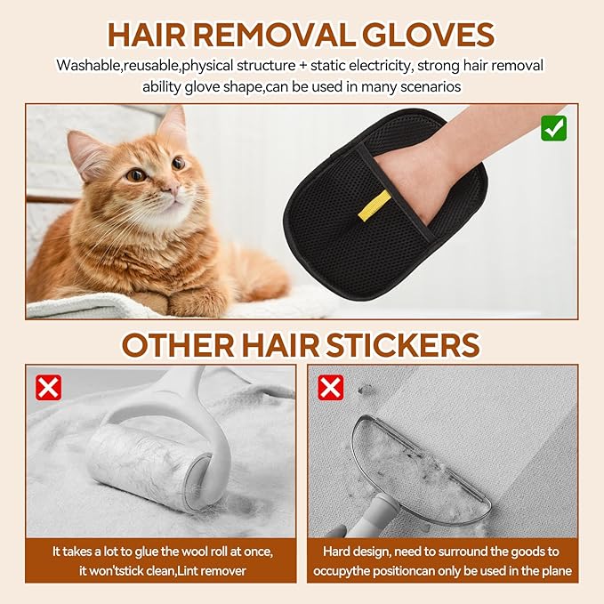 2 PCS Pet Hair Removal Gloves for Cats & Dogs, kivori pet Hair Removal Gloves, Reusable Electrostatic Pet Cat Dog Hair Remover for Laundry,Clothing,Couch,Upgraded Animal Fur Removal Tool