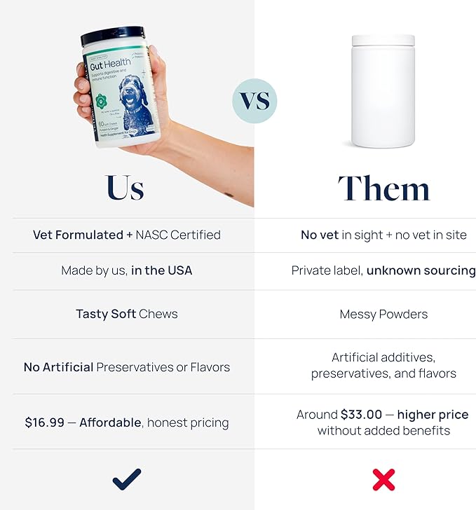 Veterinary Formula Gut Health Supplement for Dogs – Vet-Formulated Probiotic Chews with Digestive Enzymes & Fiber – Smart Vitality Supports Digestive Health, Gut Balance & Stool Quality, 60 Soft Chews