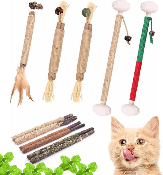 Silvervine Sticks Catnip Rope Toys Set for Cats Teeth Cleaning,Cat Chew Toys,Kitten Dental Care Toys for Indoor Cats to Promote Oral & Dental Health