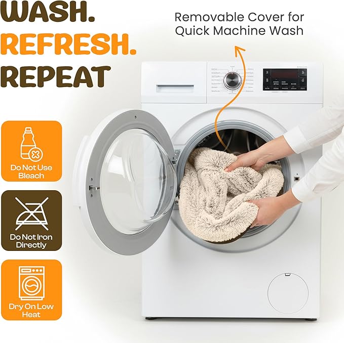 Fluffy Orthopedic Dog Bed for Extra Large Dogs, Calming Plush Sofa Bed with Curved Bolster Support and Egg-Crate Foam Base, 48" Cozy Oval Pet Donut Bed with Washable Cover, Coffee