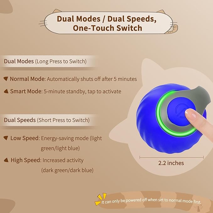 Interactive Cat Toy Ball-Motion-Activated Rolling Toy with 2 Feather Tails, 2 Speeds, USB Rechargeable, Smart Indoor Cat Toys to Keep Cats Active, Happy and Entertained (Blue)