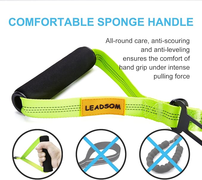 6FT Highly Reflective Heavy Duty Elastic Bungee Medium and Large Dog Leash Shock Absorbing with Comfortable Padded Handle and Traffic Handle Suitable for Training