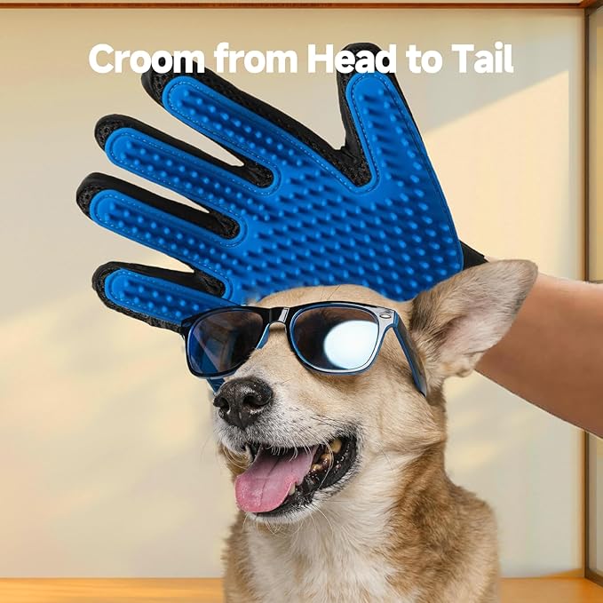 2-in-1 Pet Hair Removal Glove Set for Cats & Dogs, Five-Finger Electrostatic Pet Hair Gloves & Grooming Glove ，Reusable Magic Brush Pet Hair Remover Tool for Laundry，Carpet,Car Seat，Couch